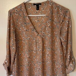 Forever 21 Floral Roll-Tab Blouse - Size S